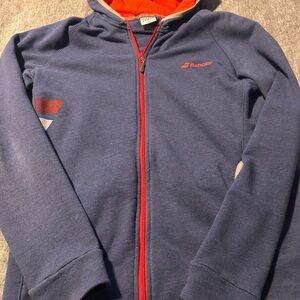 Mens Navy Hoodie with Red Trim